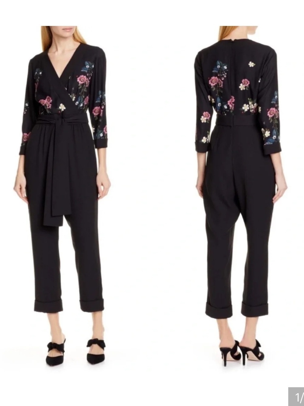 Ted Baker Eleaan oracle Black Cropped Turn-Up Hem Tapered jumpsuit size 8 (3) - Picture 3 of 4